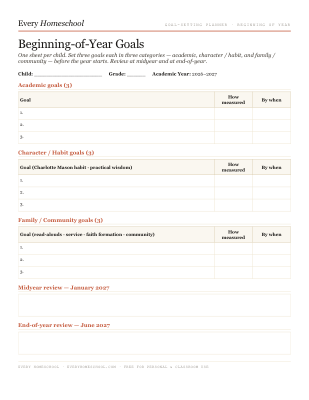 Preview of Beginning-of-Year Goal Planner