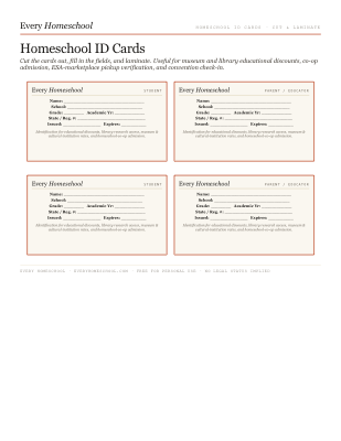 Preview of Homeschool ID Cards (4 per page)