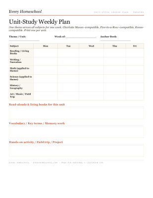 Preview of Unit-Study Weekly Plan