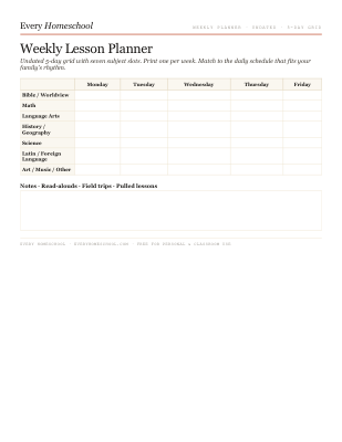 Preview of Weekly Lesson Planner (undated)